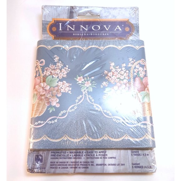 Vintage Fruit Basket Floral Pastel Wall Border 15 ft Innova Country Cottagecore - Picture 2 of 3